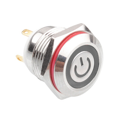 16H-P1-EC 16mm Flat Momentary Illuminated Power Metal Button - White - 1