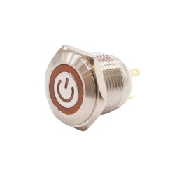 16H-P1-EC 16mm Flat Momentary Illuminated Power Metal Button - Yellow 