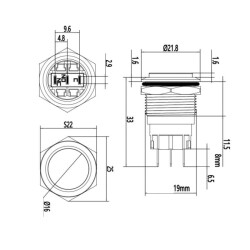 19A-G1 19mm Bulge Momentary Metal Button - 2