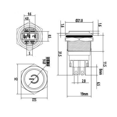 19A-G1-C 19mm Çıkık Yaylı Işıklı Power Metal Buton - Beyaz - 2