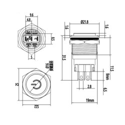 19A-G1-C 19mm Çıkık Yaylı Işıklı Power Metal Buton - Sarı - 2