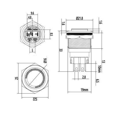 19A-G1-E 19mm Bulge Momentary Illuminated Metal Button - Red - 2