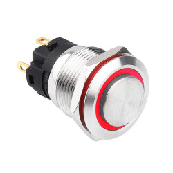 19A-G1-E 19mm Bulge Momentary Illuminated Metal Button - Red - 1