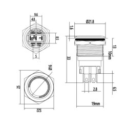 19A-P1-E 19mm Flat Momentary Illuminated Metal Button - Blue - 2