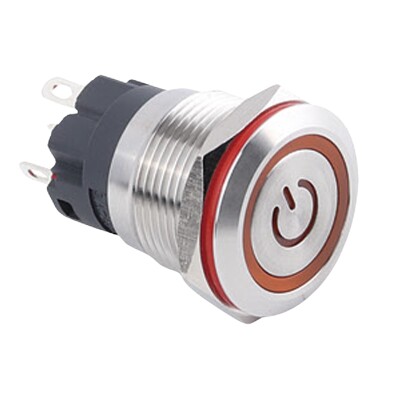 19A-P1-EC 19mm Düz Yaylı Işıklı Power Metal Buton - Sarı - 1