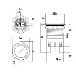 19A-P1Z 19mm Flat Self Locking Metal Button - 2