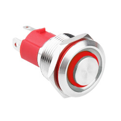 19D-G1-E 19mm Bulge Momentary Illuminated Metal Button - Red - 1