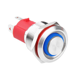 19D-G1Z-E 19mm Bulge Self Locking Illuminated Metal Button - Blue - 1