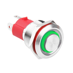 19D-G1Z-E 19mm Bulge Self Locking Illuminated Metal Button - Green - 1