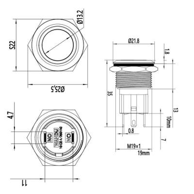 19D-P1 19mm Düz Yaylı Metal Buton - 2