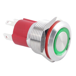 19D-P1-E 19mm Flat Momentary Illuminated Metal Button - Green 