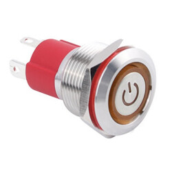 19D-P1-EC 19mm Düz Yaylı Işıklı Power Metal Buton - Sarı 