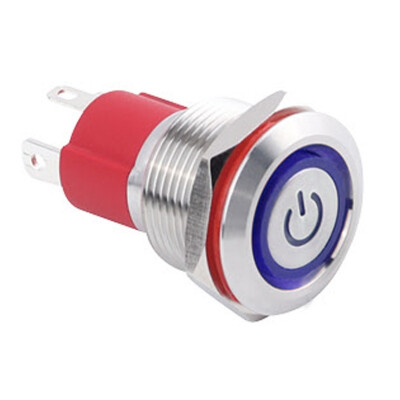 19D-P1-EC 19mm Flat Momentary Illuminated Power Metal Button - Blue - 1