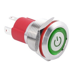 19D-P1-EC 19mm Flat Momentary Illuminated Power Metal Button - Green 