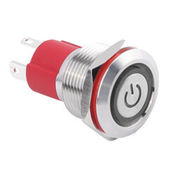 19D-P1-EC 19mm Flat Momentary Illuminated Power Metal Button - White 