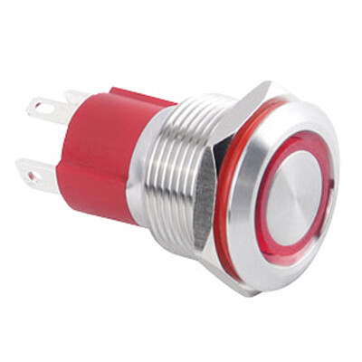 19D-P1Z-E 19mm Flat Self Locking Illuminated Metal Button - Red - 1