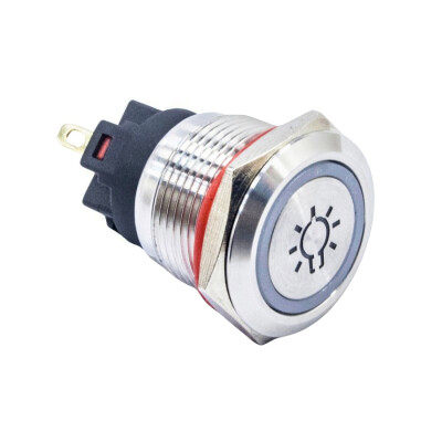 19FXHX 19mm Düz Anahtarlı Işıklı Led İşaretli Metal Buton - Beyaz - 1