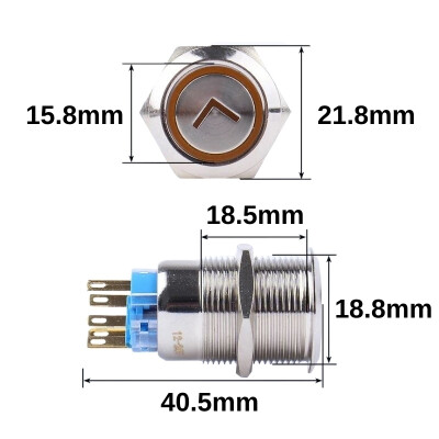 19FXHX 19mm Düz Yaylı Işıklı Ok İşaretli Metal Buton - Beyaz - 2