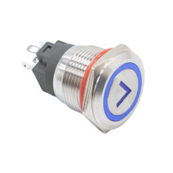 19FXHX 19mm Flat Momentary Metal Push Button with Illuminated Arrow Mark - Blue 