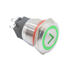 19FXHX 19mm Flat Momentary Metal Push Button with Illuminated Arrow Mark - Green 