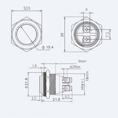 19G-G0 19mm Bulge Momentary Metal Button - 2