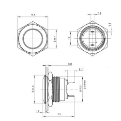 19G-P1 19mm Flat Momentary Metal Button - 2