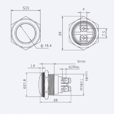 19G-Q0 19mm Ball Head Momentary Metal Button - 2