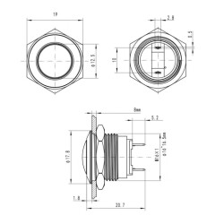 19G-Q1 19mm Ball Head Momentary Metal Button - 3