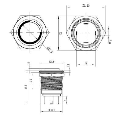 19H-G1-E 19mm Bulge Momentary Illuminated Metal Button - Yellow - 3