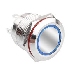 19H-P1-E 19mm Flat Momentary Illuminated Metal Button - Blue 