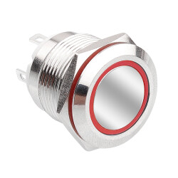 19H-P1-E 19mm Flat Momentary Illuminated Metal Button - Red - 1