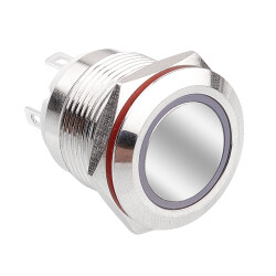 19H-P1-E 19mm Flat Momentary Illuminated Metal Button - White - 1