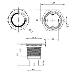 19H-P1-E 19mm Flat Momentary Illuminated Metal Button - Yellow - 2