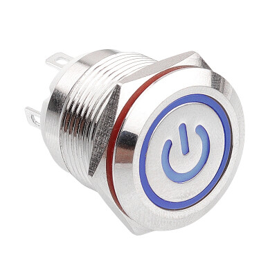 19H-P1-EC 19mm Flat Momentary Illuminated Power Metal Button - Blue - 1