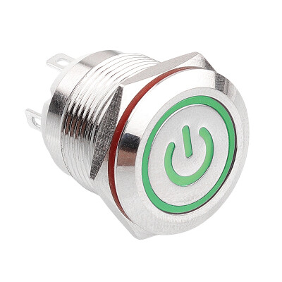 19H-P1-EC 19mm Flat Momentary Illuminated Power Metal Button - Green - 1