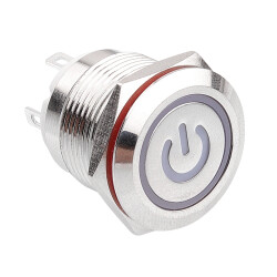 19H-P1-EC 19mm Flat Momentary Illuminated Power Metal Button - White 