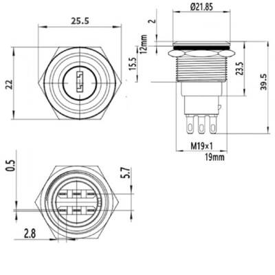 19Y-P1 19mm Anahtarlı Mandal Buton 0-1 - 2