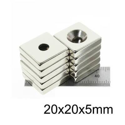 20X20x5-5mm Havşa Delikli Neodyum Güçlü Mıknatıs - Neodim Magnet - 1