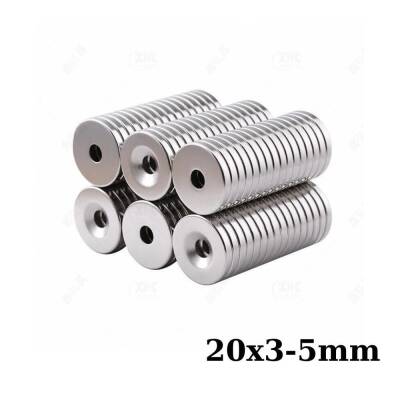 20x3-5mm Havşa Delikli Neodyum Güçlü Mıknatıs - Neodim Magnet - 1