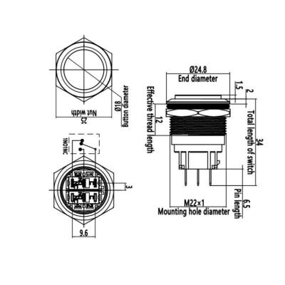 22B-G1Z 22mm Bulge Self Locking Metal Button - 2