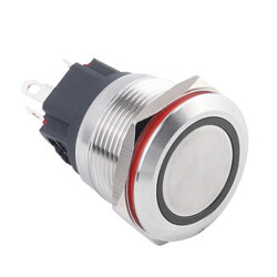 22B-P1-E 22mm Flat Momentary Illuminated Metal Button - White - 1