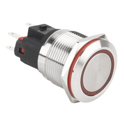 22E-P1Z-E 22mm Flat Lock Illuminated Metal Button - Red 