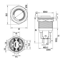 22E-G1-E 22mm Bulge Momentary Illuminated Metal Button - Yellow - 2