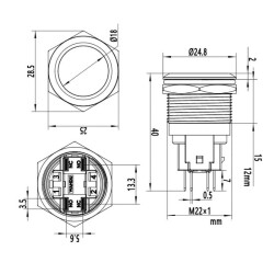 22E-P1 22mm Flat Momentary Metal Button - 2