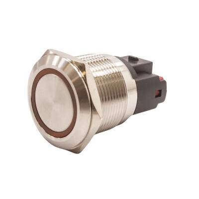 22E-P1-E 22mm Düz Yaylı Işıklı Metal Buton - Sarı - 1