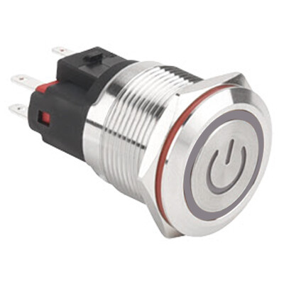 22E-P1-EC 22mm Düz Yaylı Işıklı Power Metal Buton - Beyaz - 1