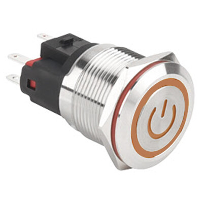 22E-P1-EC 22mm Düz Yaylı Işıklı Power Metal Buton - Sarı - 1