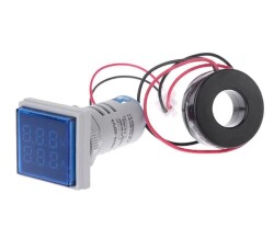 22mm Digital Voltmeter-Ammeter AC 20-500V 0-100A Blue - 1