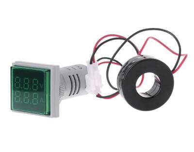 22mm Digital Voltmeter-Ammeter AC 20-500V 0-100A Green - 1