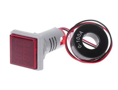 22mm Digital Voltmeter-Ammeter AC 20-500V 0-100A Red - 1